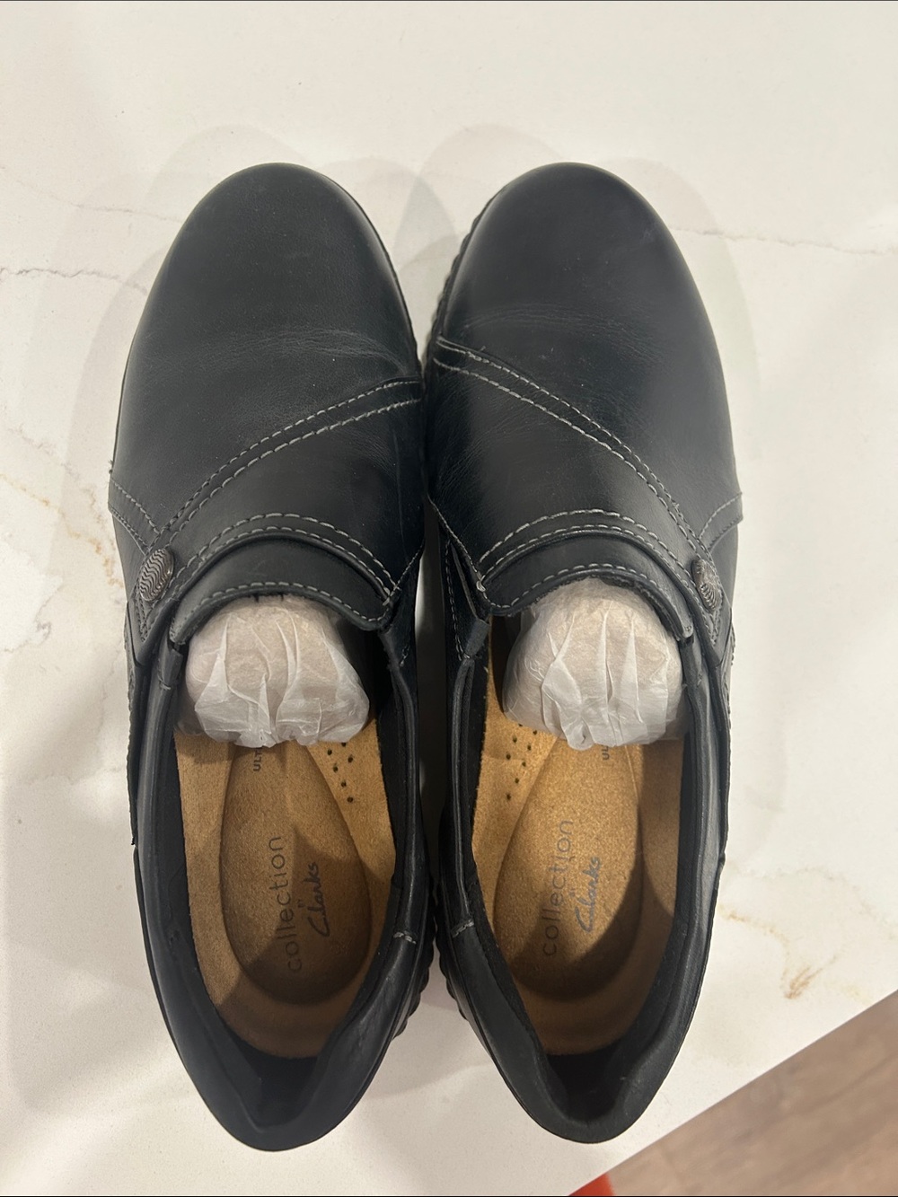 Clarks Black Leather Slip-On Comfort Loafers